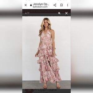 Baltic Born Joslyn Open Back Chiffon Layered Light Pink Dress. NWT